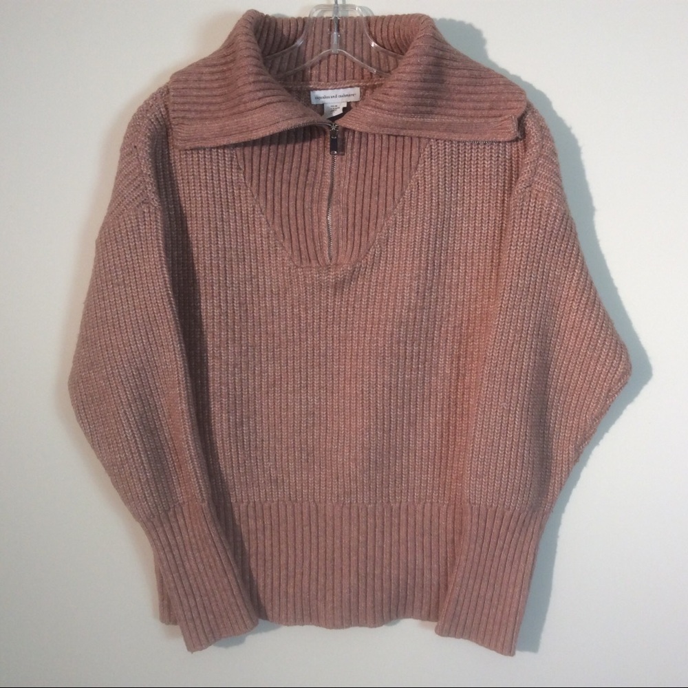 Cupcakes And Cashmere Pink Knit Sweater Mauve Wide Collar Hem Cuffs Pullover